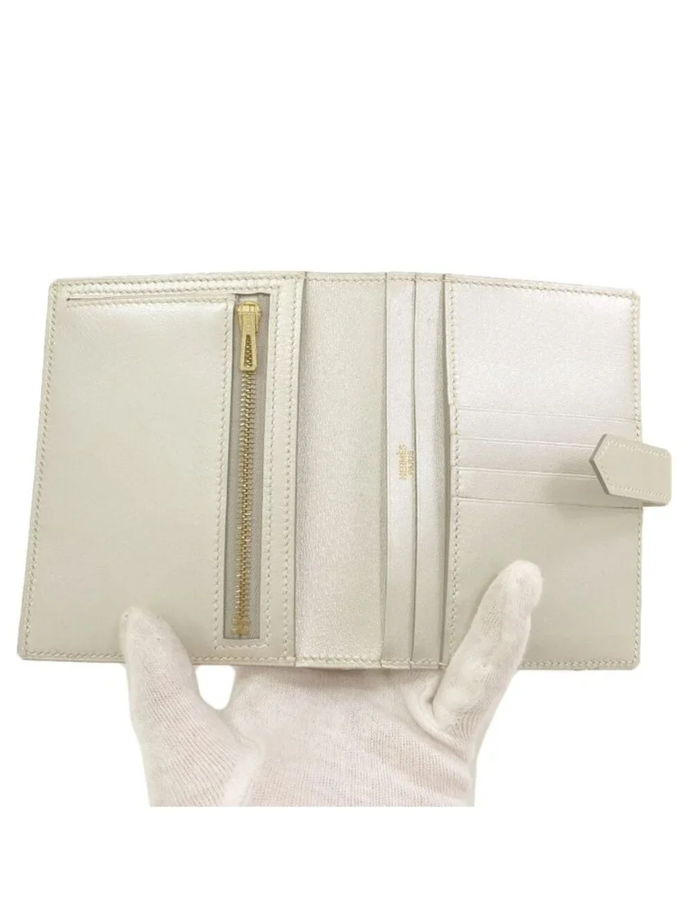 Hermes Bearn Compact Gold Bifold Wallet with Coin Pocket Box Calf